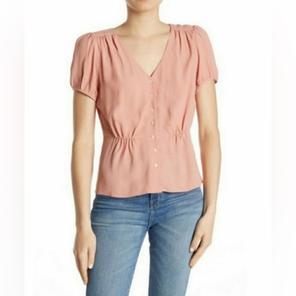J Crew Short Sleeve Button Peplum Blouse Bohemian Coral Pink Size Small